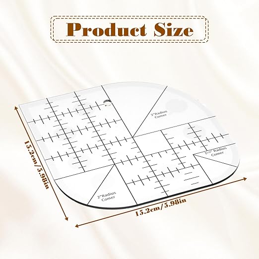 Thinp Curved Corner Cutter Ruler, Fabric Templates for Sewing Acrylic Sewing Patchwork Ruler Quilting Templates for DIY Sewings Accessories Multifunctional Tool (Transparent)