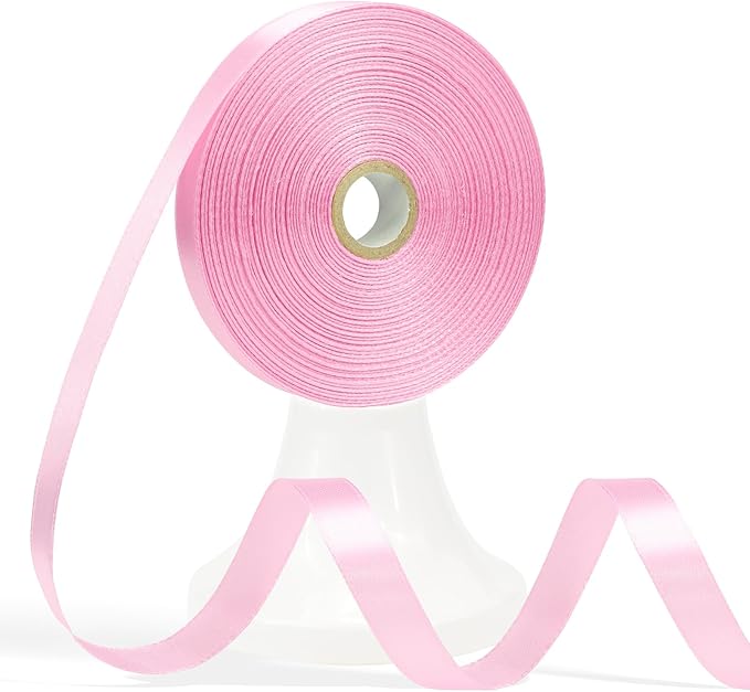 60 Yards Pink Ribbon 1/2 Inch, Solid Pink Satin Ribbon for Gift Wrapping, Crafts, Flower Bouquet, Wedding, Baby Shower, Festival, Christmas, Halloween