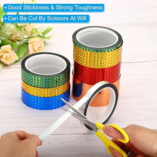 PATIKIL Prism Tape 0.12 Inch x 55 Yards, 6 Pack Holographic Metalized Reflective Self Adhesive for DIY Art Craft Wrapping Wall Decoration, Multicolored
