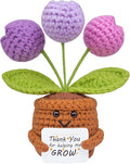 Positive Crochet Tulip Flower, Handmade Emotional Support Knitted Tulip Flowers Inspirational Gift for Women - Thank You, Appreciation, Positive Gift for Teacher, Mom, Friend, Coworker