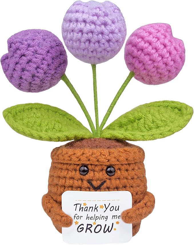 Positive Crochet Tulip Flower, Handmade Emotional Support Knitted Tulip Flowers Inspirational Gift for Women - Thank You, Appreciation, Positive Gift for Teacher, Mom, Friend, Coworker