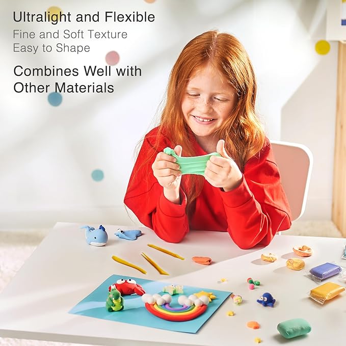 FlyFlag Air Dry Clay - 70 Colors, Ultra Light and Soft, Non-Toxic Modeling Clay for Kids with Tools and Tutorials, for Creative Play and Learning