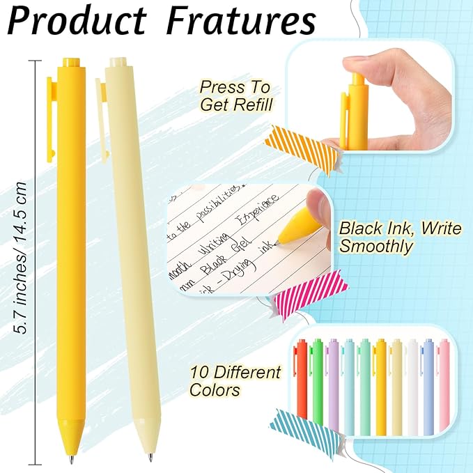 Crtiin 50 Pcs Gel Ink Pens Bulk, Black Ink 0.5mm Fine Point Retractable Pen Smooth Writing Office Supplies for Teacher Server Nurse Christmas Charity Donation Valentine (Macaron)