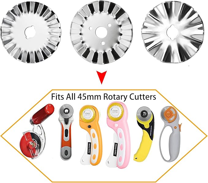 45mm Pinking Rotary Cutter Blades, Wavy Replacement Blades, Pinking Rotary Blades Refill 45mm,Fits Fiskars,OLFA,Fabric Cutting Blades Refill for Quilting Scrapbooking Sewing Arts &Crafts, 5-Pack