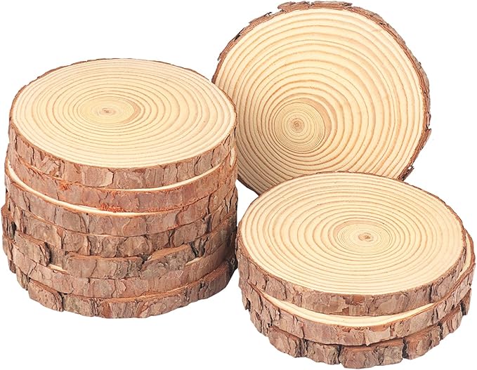 11 PCS 6.3-7.1 Inch Natural Wood Slices, Unfinished Pine Wood Circles with Barks for Coasters, DIY Crafts, Christmas Rustic Wedding Ornaments and Centerpieces,by GNIEMCKIN.
