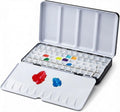 DUGATO Large Empty Watercolor Palette Tin with Lid - Holds 48 Half Pans (63 Included), 5 Fold-Out Mixing Areas - Metal Travel Box for Artists