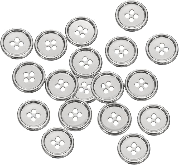 HARFINGTON 20pcs Metal Sewing Button, 18mm 4-Hole Round Suit Shirts Coats Clothes Sewing Buttons for Decoration Craft, Silver