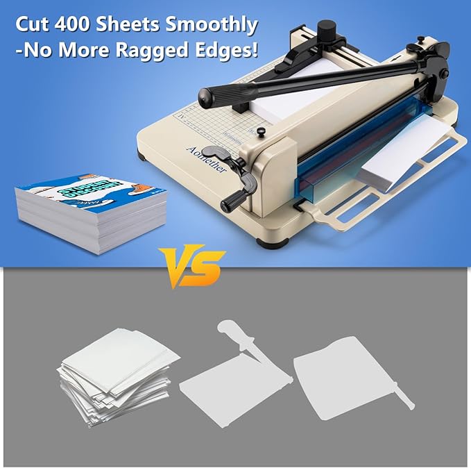 12" Heavy Duty Guillotine Paper Cutter - 400 Sheet Precision Cutting, Safety Lock Blade & Rapid Stack Processing for Office/School, Solid Steel Construction