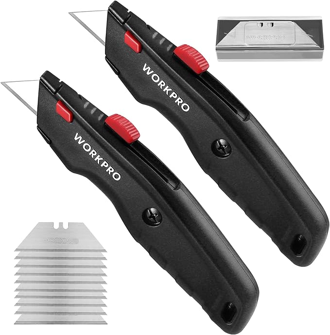 WORKPRO Premium Utility Knife, Retractable All Metal Heavy Duty Box Cutter, Quick Change Blade Razor Knife, with 10 Extra Blades