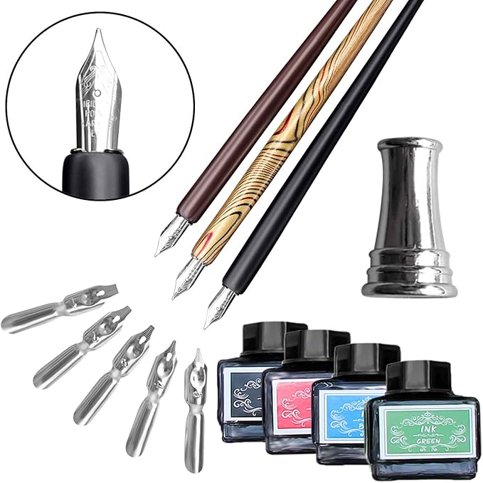 Calligraphy Set For Beginners, 3 Calligraphy Pens, 4 Ink Bottle 15ml, 20 Calligraphy Nibs, 1 Calligraphy Pen Holder, Dip Pen Set, Gift For Men, Women And Kids, Calligraphy Kit For Beginners