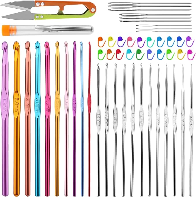 IMZAY 54 Pcs Crochet Hooks Set, 22 PCS Crochet Hooks, Aluminum Ergonomic Handle Crochet, Hook Knitting Needles with Stitch Marker, DIY Hand Knitting Craft Art Tools for Beginners