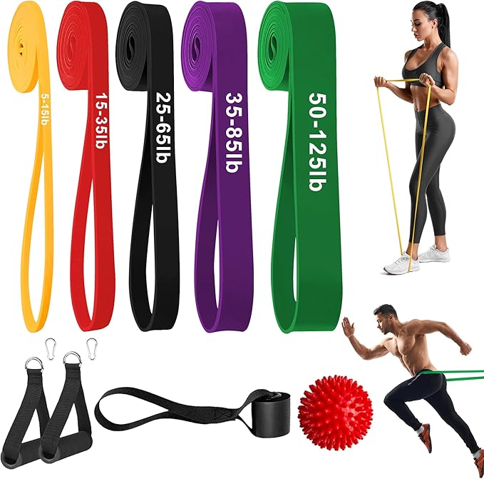 Resistance Bands, Workout Bands, Stretch Bands for Working Out, Long Exercise Bands Set with Handles & Door Anchorfor Fitness, Pull Up Training Bands for Physical Therapy, Muscle Training.