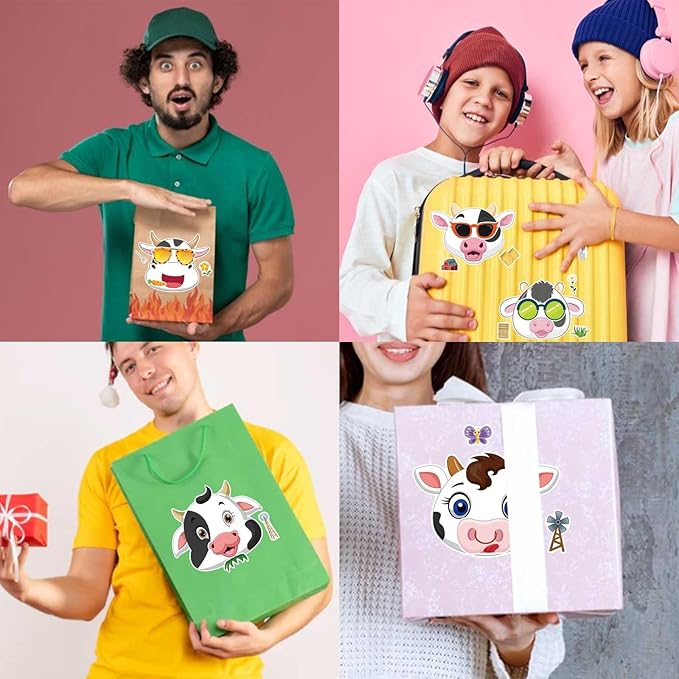 24 PCS Cows Stickers for Kids, Make-a-face Sticker Sheets Make Your Own Fram Animal Sticker for Kids Party Favor Supplies Craft