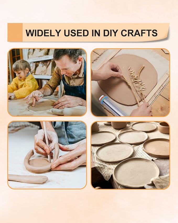 eZAKKA Adjustable Rolling Pin with Thickness Rings, 17inch Clay Pottery for Clay Tools, Pottery Tools with Clay Slab Roller & Clay Guides Sticks