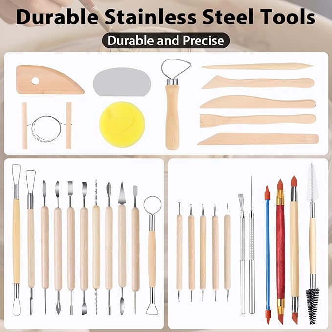 Tovotum Pottery Sculpting Tools 32PCS Ceramic Clay Carving Tools Set for Beginners Expert Art Crafts Pottery Clay Tool
