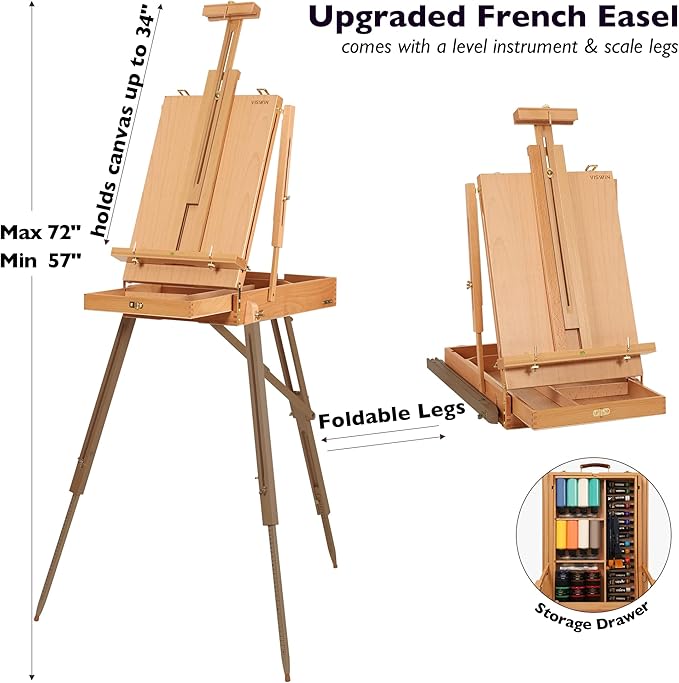 VISWIN Acrylic Paint Set with French Easel, Professional Painting Kit with Acrylic, Pouring Paints, Brushes, Canvas, Art Supplies, Art Set for Adults, Artists, Beginners