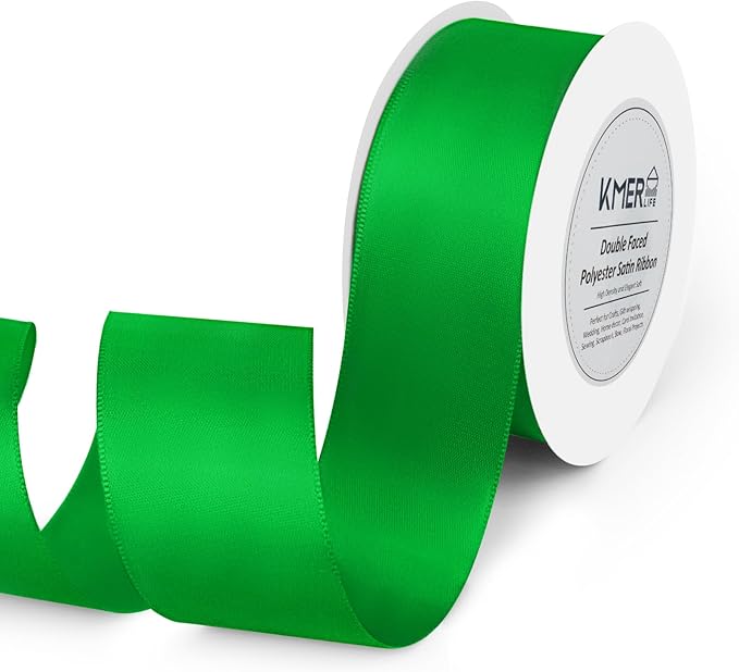 1-1/2 inch Double Faced Polyester Emerald Green Satin Ribbon, Perfect for Gift Wrapping Very Suitable for Weddings Party Hair Bow Invitation Decorations and More (25 Yards)
