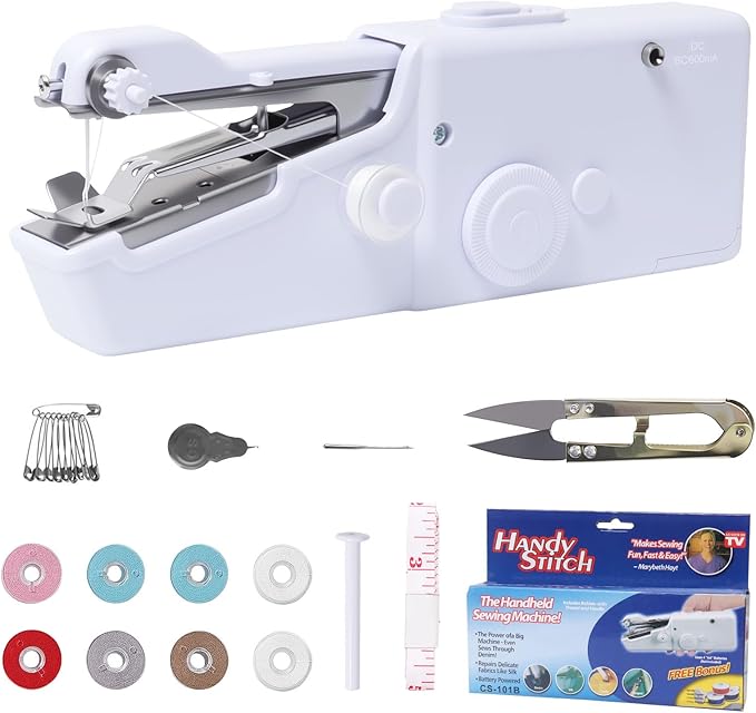 ALIBBON Handheld Sewing Machine for Beginners Portable Electric Mini Sewing Machine with Accessory Kit Small Hand Stitching Machine for DIY Clothes Home Travel Sewing Kit for Adults (White)