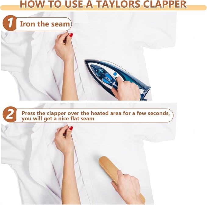 2 Pack Beechwood Tailors Clappers, Professional Sewing Tool for Flattening Fabrics and Point Pressing, Wooden Tailors Clapper for Sewing, Quilting, Ironing(12inch&7inch)