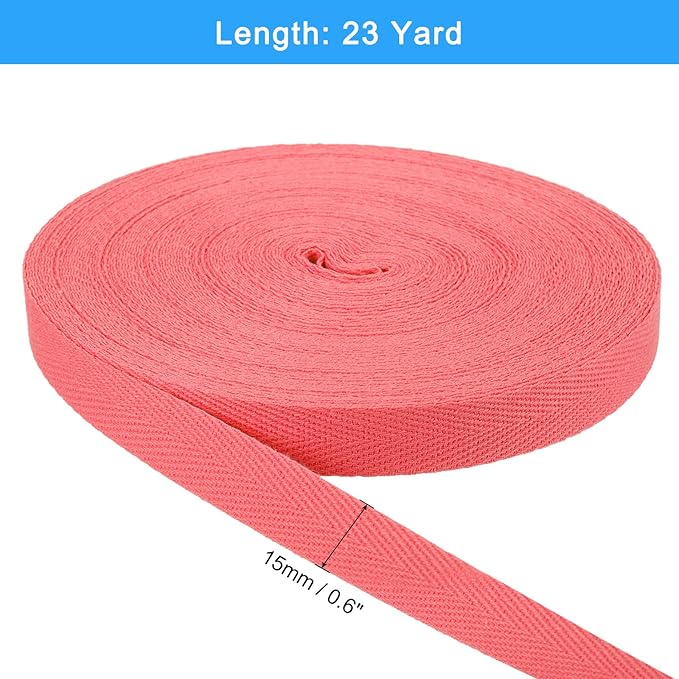 uxcell 23 Yards Cotton Twill Tape, 5/8-inch Herringbone Webbing Ribbon Bias Binding Tapes for Clothes Sewing, DIY Crafting (Pink Red)