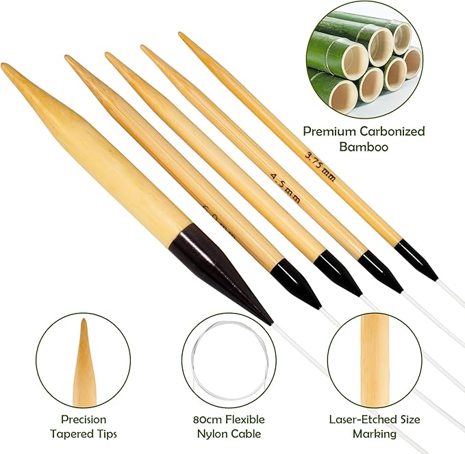 Froggod Bamboo Circular Knitting Needles Size 2.5 – 3.15-inch Bamboo Knitting Needle Tips, 31.5-inch Total Length, Lightweight Wooden Needles