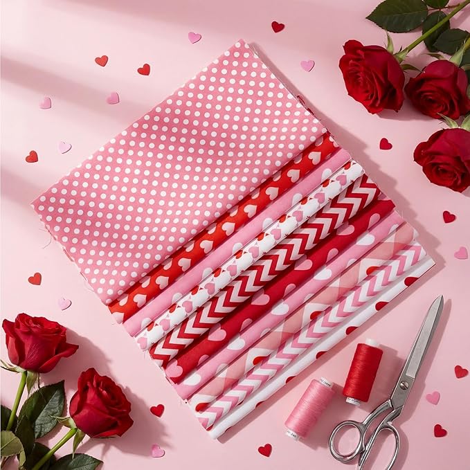 Tatuo 30 Pieces 10 x 10 Inches Cotton Fabric Bundle Squares Patchwork Floral Fabric Sewing Quilting Bundles Assorted Pattern Cloth for DIY Scrapbook Craft Making(Valentine)