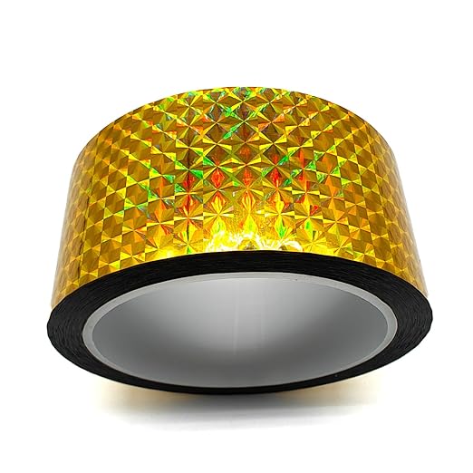 Reflective Crafting Tape, Graphic Glitter Holographic Prism Tape, for Craft Project, DIY Art, Holiday Packing, Wrapping, Keep Birds Away, 1.8 Inches by 55 Yards (Holographic-Gold)