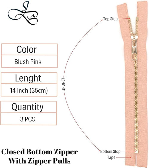 #5 Gold Metal Zipper - 50+ Colors - 3 PCS - (4-14 inches) Sizes - Luxury Lightweight Handcraft Metal Zippers with pulls for Purses Bags Pockets Shoes Sewing & Crafts DIY ZP021914