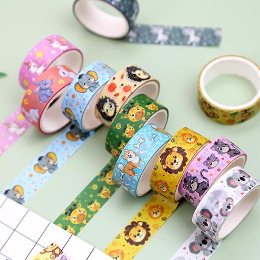 Cute Washi Tape Set, 12 Rolls Kawaii Animal Decorative Tape Cartoon Forest Masking Tape for Journaling Supplies, Junk Journal, Scrapbooking, DIY Arts & Crafts, Gift Wrapping