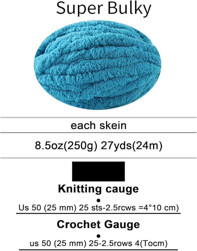 Chunky Yarn for Hand Knitting, No7 Thick Yarn, 250Grams 32Yards, Pack of 4, Perfect for Knitters and Crafters (Lake Blue)
