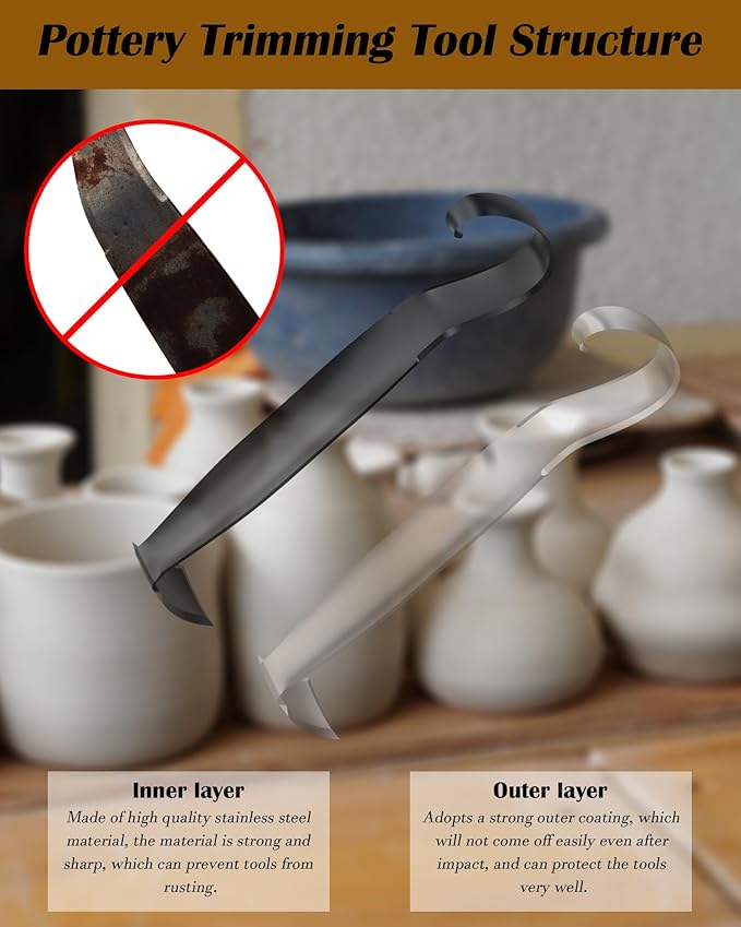 Mojiteor Stainless Steel Pottery Trimming Tools for Clay and Ceramic Trim, Pottery Double Ended Trim Tools and Trimming Tools Ceramics for Pottery and Clay Artists (2 Pack)