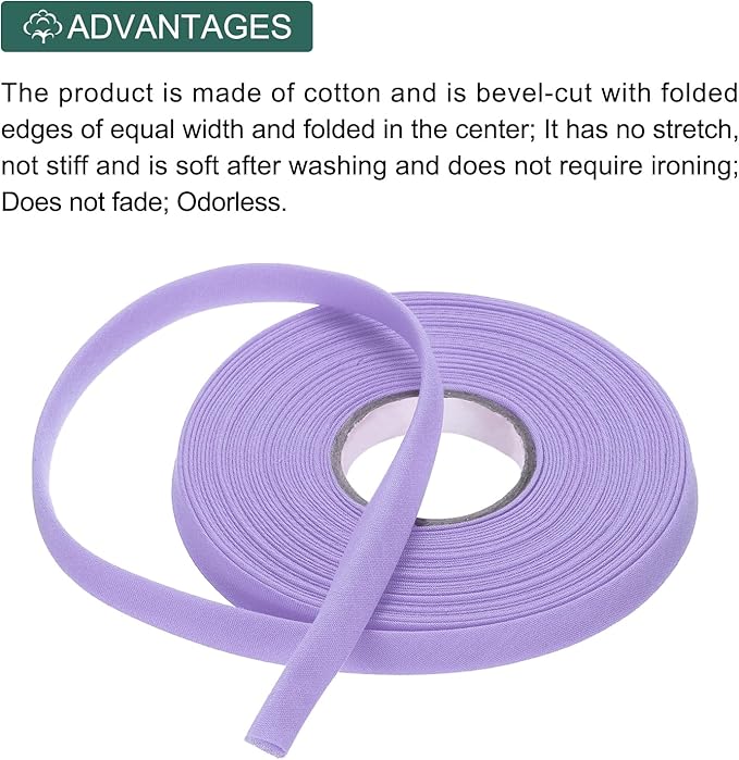 MECCANIXITY 2/5 Inch Double Fold Bias Tape Polyester Continuous Bulk Bias Tape for Sewing,Seaming Quilting Hemming Binding Crafts (Light Purple 10 Yards)