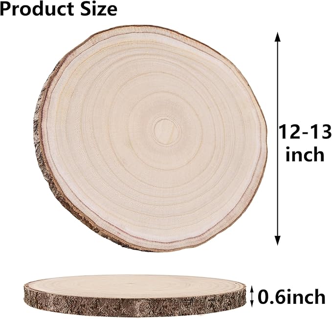 10 Pcs Natural Paulownia Wood Slices 12-13 Inches, for Centerpieces Table Decorations,Unfinished Rounds Wood for Crafts,