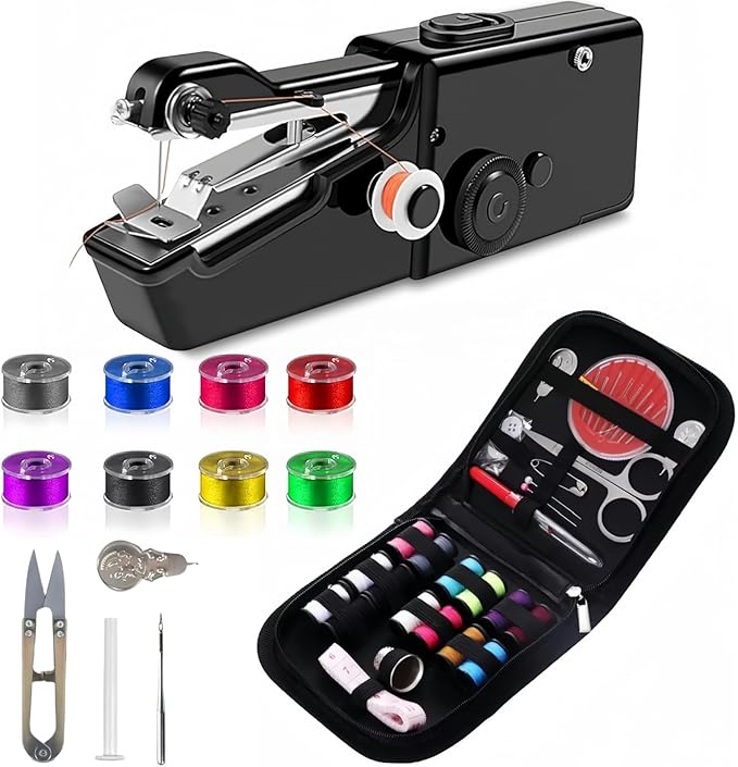 Handheld Sewing Machine,Sewing Machines for Beginners,Portable Electric Mini and Samll Hand Held Kit for Adults Included Mannual and Accessories,Sewing Hem Quick Stitching (Black-1)