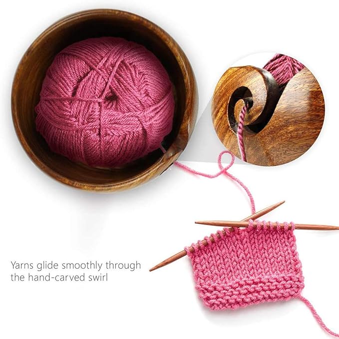 Wooden Yarn Bowl, Yarn Holder for Crocheting, Crochet Bowl Accessories Holder with Holes Handmade to Prevent Slipping, Perfect Crochet Holder for Crocheting and Knitting Mothers Day Gift 7.9''