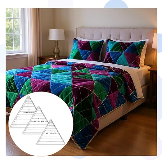 3 Pcs 60 Degree Triangle Ruler for Quilting 8 9 10 Inch Acrylic Template Rulers Quilting Sewing Layer Cake Patchwork Supplies for Cutting Pattern DIY Craft(Clear)