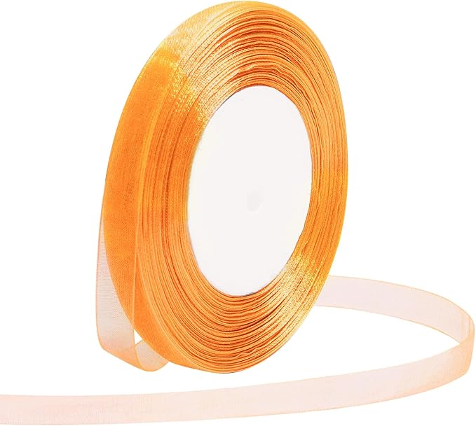 Orange Ribbon for Gift Wrapping 3/8 inch Sheer Organza Ribbon for Flower Bouquet Tulle Chiffon Ribbons for Wedding Invitations Christmas Halloween Decorations Crafts 50 Yards
