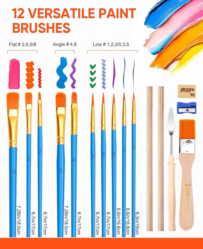 Yeeart Acrylic Paint Set, 52 Piece Professional Painting Supplies Kit with Wood Easel and Paiting Paper, 24 Colors Acrylic Paint, 2 * 10 Brushes, Premium Paint Kit