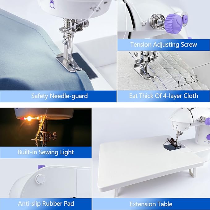 Flying Banana Portable Dual Speed Electric Sewing Kit for Beginners with Extension Table, Mini Sewing Machine with Light, Foot Pedal & Accessories for Household Travel DIY Crafts Repair, White