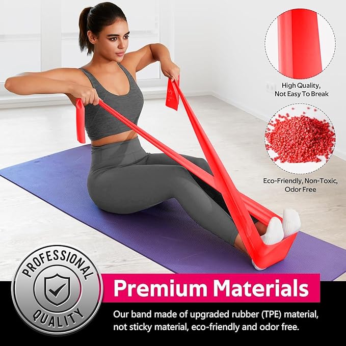 18PCS Resistance Bands Bulk, Non-Latex Physical Therapy Bands, Professional Flat Bands for Trainers, Pilates & Home Gym Full Body Workout, Strength Training, Includes 6 Sets with Carry Bags