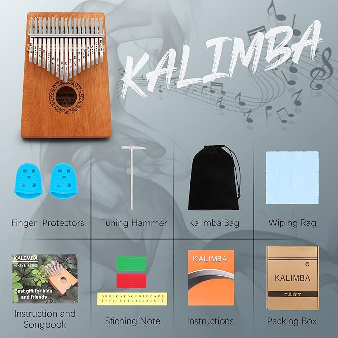 Kalimba Thumb Piano, YUNDIE Portable 17 Keys Mbira Finger Piano with Tune Hammer and Instruction,Musical Instruments Birthday Gift for Adult Beginners Professional(Brown)