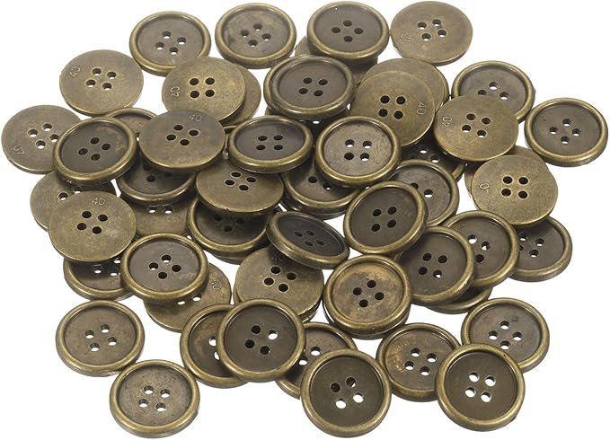 HARFINGTON 50pcs 40L Plastic Sewing Buttons 25mm 1" 4-Hole Round Replacement Craft Button for Coats Sewing Clothing and DIY, Bronze