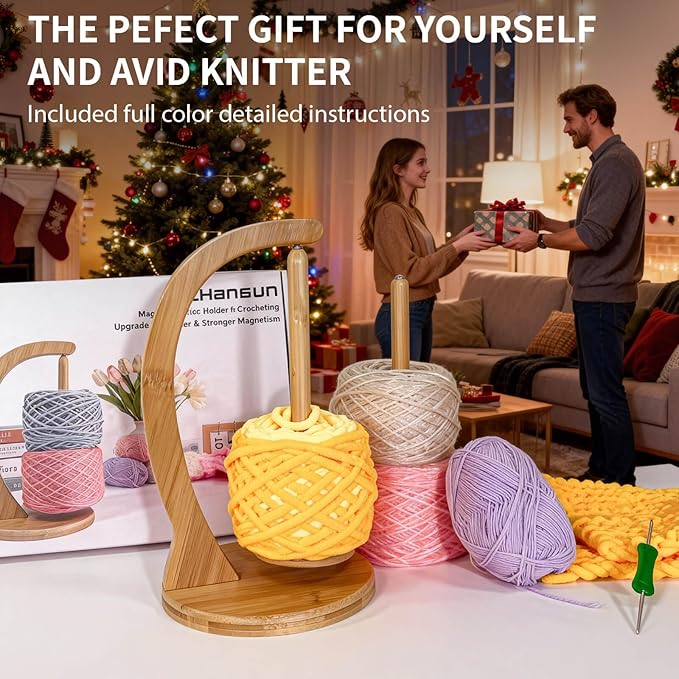 SPEENSUN Yarn Holder for Crocheting, Upgrade Larger Size & Magnetic Crochet Yarn Holder, Rotating Design Holds Most Yarns Up to 1.1 lbs, Crochet Gift for Knitting Lovers with Packaging Box