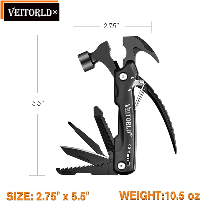 VEITORLD Gifts for Men Dad Husband Christmas, All in One Tools Mini Hammer Multitool, Unique Anniversary Birthday Camping Gifts Ideas for Man Him Boyfriend Grandpa, Cool Stocking Stuffers for Men