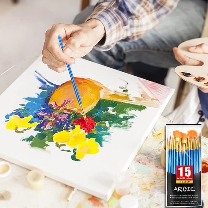 AROIC Acrylic Paint Brush Set, 240 pcs/ 16 PackNylon Hair Paint Brushes for All Purpose Oil Watercolor Face Body Rock Painting Artist, Small Paint Brush Kits for Kids Adult Drawing