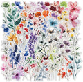 50-Pack Transparent Waterproof Watercolor Wildflower Flower Scrapbook Stickers – Vibrant Nature Floral Decals for Card, Journals, Resin Art Project