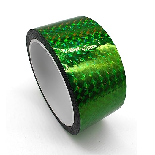 Reflective Crafting Tape, Graphic Glitter Holographic Prism Tape, for Craft Project, DIY Art, Holiday Packing, Wrapping, Keep Birds Away, 1.8 Inches by 55 Yards (Holographic-Green)