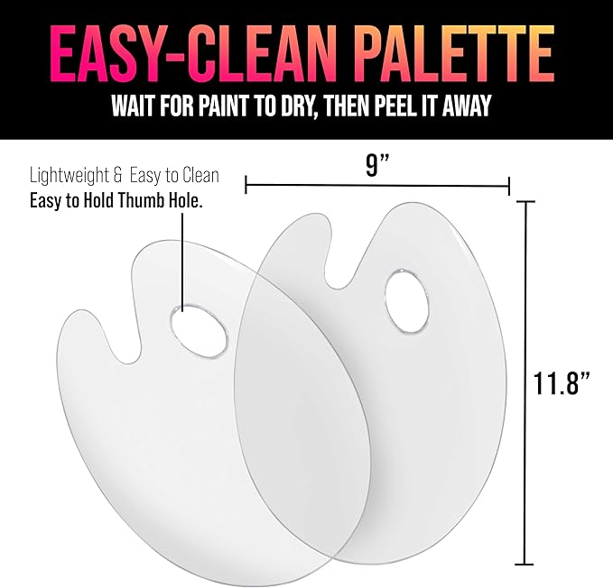 U.S. Art Supply 9" x 11.8" Clear Oval-Shaped Acrylic Painting Palette (Pack of 2) - Transparent Plastic Artist Paint Color Mixing Trays - Non-Stick, Easy Clean, Mix Acrylic, Oil
