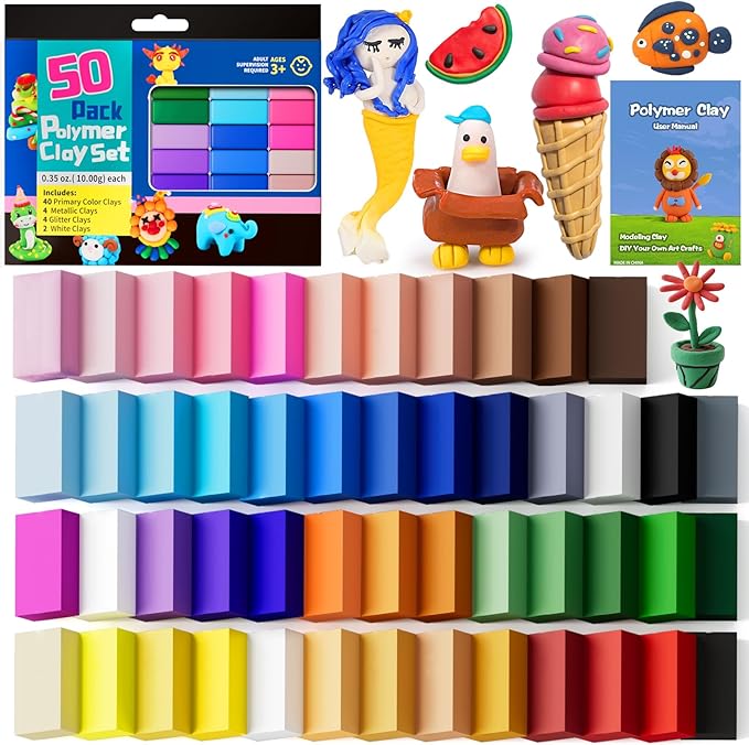 CiaraQ Polymer Clay Kit, Mini Modeling Clay Set for Kids/Beginners/Artist, 48 Colors