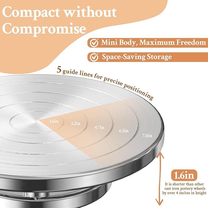 Yncotte 7 Inch Banding Wheel, Double-Sided Pottery Wheel Turnable Aluminium Alloy Metal Sculpting Wheel Rotate with Ball Bearings for Ceramics Clay Model Making Cake Decor Paint Spraying